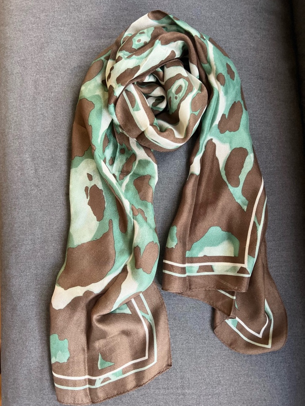 Vintage Franco Ferraro Brown & Teal Pattern Silk Scarf Animal Print Shawl Wrap